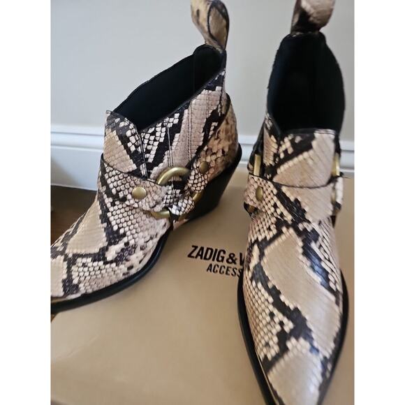 ZADIG & VOLTAIRE N'Dricks Wild Ankle Boots Western Gold Buckle Snake Leather 38 - Picture 5 of 8
